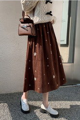 Vintage Flowers Pattern Long Corduroy Skirts